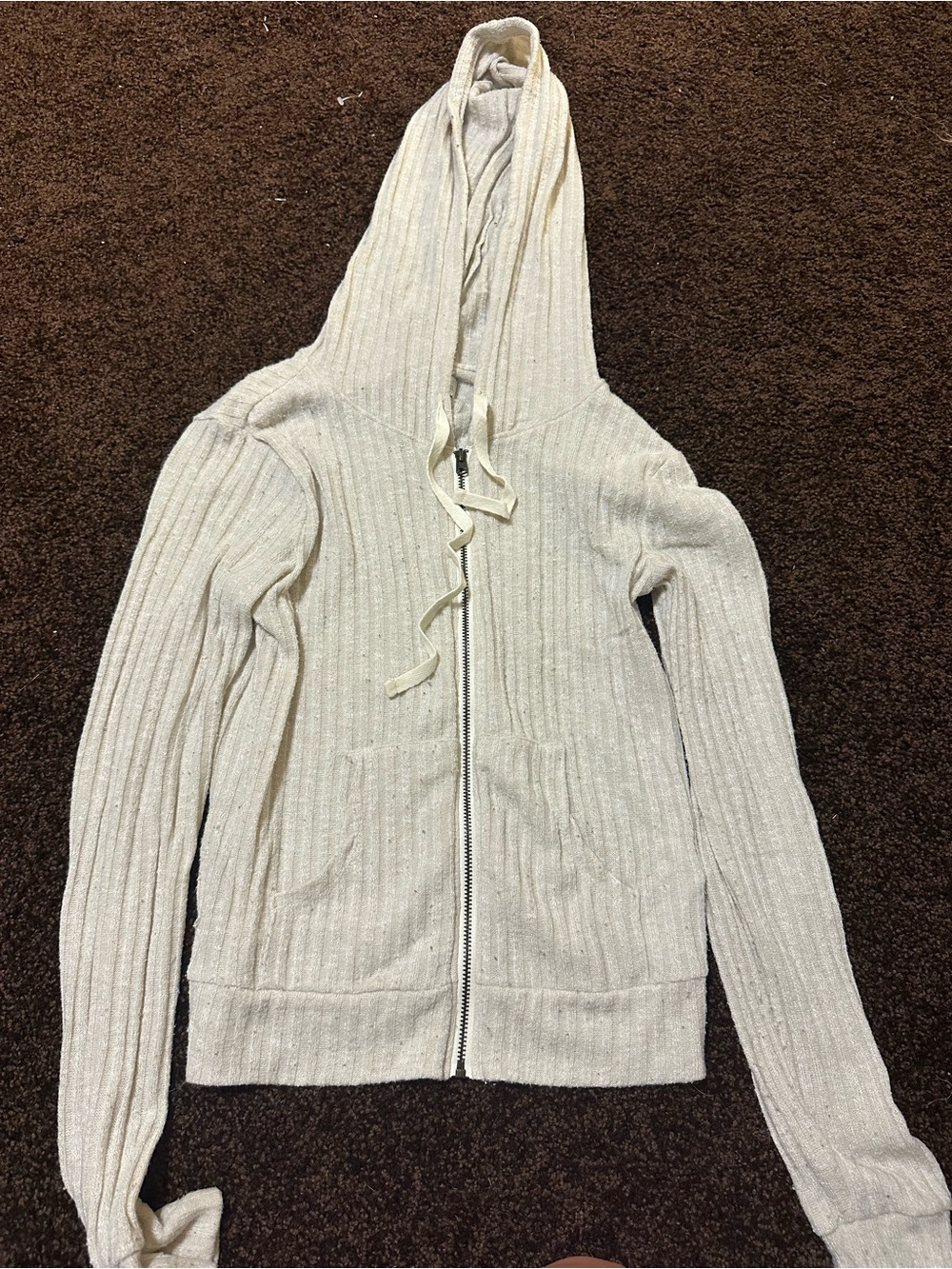 Abercrombie & Fitch Cream Ribbed Zip Hoodie